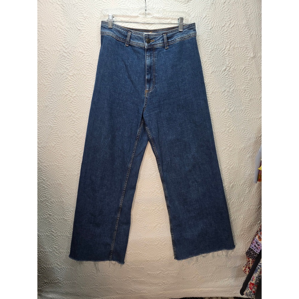 Zara The Marine Straight Jeans Women Size 10 Blue Excellent High Rise Wide Leg
